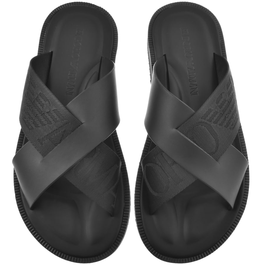 Emporio Armani Leather Sandals Black | Mainline Menswear us